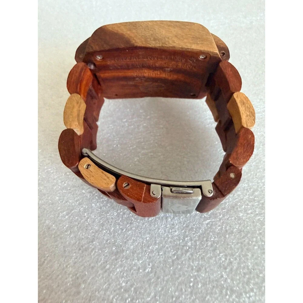 Tense Canada Natural Wood Watch Rectangle Date Dial Two Tone Wooden Links Unisex